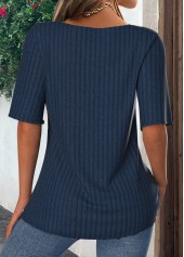 Patchwork Navy Short Sleeve Fake Two Piece Twinset