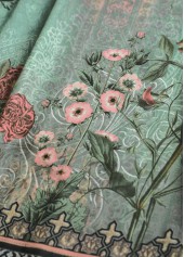 Random Floral Print Tuck Stitch Sage Green T Shirt