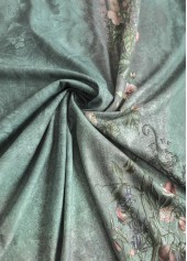 Random Floral Print Tuck Stitch Sage Green T Shirt