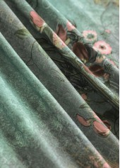 Random Floral Print Tuck Stitch Sage Green T Shirt