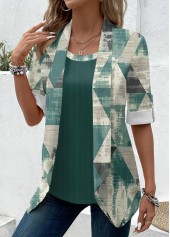 Geometric Print Sage Green Fake Two Piece Twinset