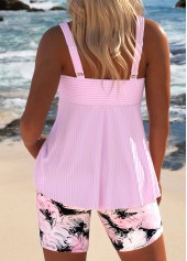 Feathers Print Surplice Light Pink Tankini Set
