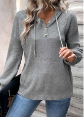 Patchwork Dark Grey Long Sleeve Hooded Sweater