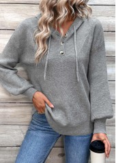Patchwork Dark Grey Long Sleeve Hooded Sweater