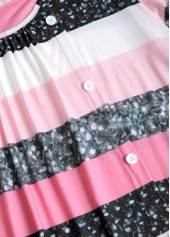 Striped Patchwork Pink A Line 3/4 Sleeve Dress