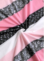 Striped Patchwork Pink A Line 3/4 Sleeve Dress