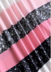 Striped Patchwork Pink A Line 3/4 Sleeve Dress