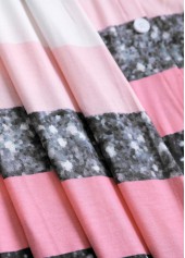 Striped Patchwork Pink A Line 3/4 Sleeve Dress