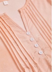 Floral Print Button Dusty Pink Short Sleeve T Shirt