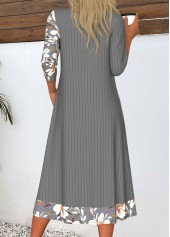Floral Print Patchwork Dark Grey A Line Dress
