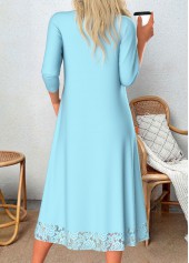 Patchwork Light Blue A Line 3/4 Sleeve Dress