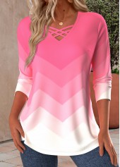 Plus Size Pink Criss Cross Ombre T Shirt