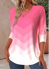 Plus Size Pink Criss Cross Ombre T Shirt