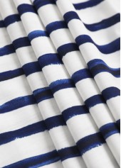 Striped Asymmetry White Short Sleeve Asymmetrical Neck T Shirt