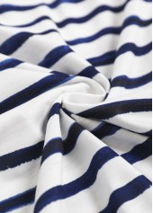 Striped Asymmetry White Short Sleeve Asymmetrical Neck T Shirt