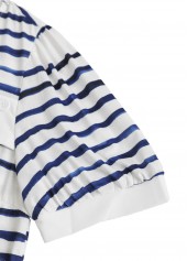 Striped Asymmetry White Short Sleeve Asymmetrical Neck T Shirt