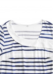 Striped Asymmetry White Short Sleeve Asymmetrical Neck T Shirt
