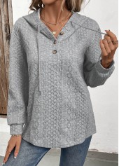 Jacquard Grey Button Long Sleeve Hoodie