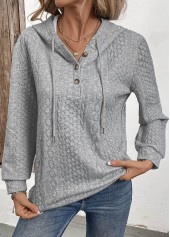 Jacquard Grey Button Long Sleeve Hoodie