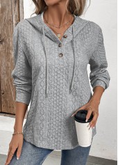 Jacquard Grey Button Long Sleeve Hoodie