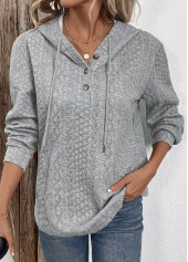 Jacquard Grey Button Long Sleeve Hoodie