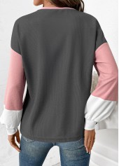 Patchwork Light Pink Long Sleeve Round Neck Sweatshirt