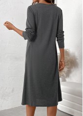 Button Dark Grey Marl Long Sleeve Scoop Neck Dress
