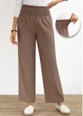 Gray Brown Elastic Waist High Waisted Smocked Pants