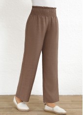 Gray Brown Elastic Waist High Waisted Smocked Pants