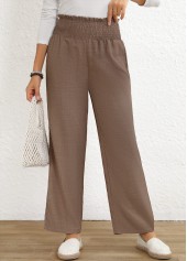 Gray Brown Elastic Waist High Waisted Smocked Pants