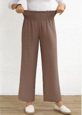 Gray Brown Elastic Waist High Waisted Smocked Pants