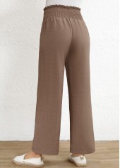 Gray Brown Elastic Waist High Waisted Smocked Pants
