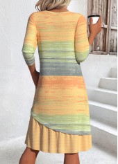 Ombre Patchwork Yellow A Line Long Sleeve Dress