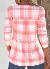 Plaid Tuck Stitch Dusty Pink Long Sleeve T Shirt