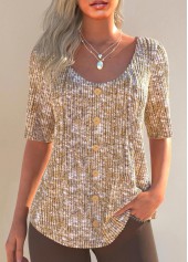 Button Ginger Half Sleeve Scoop Neck T Shirt