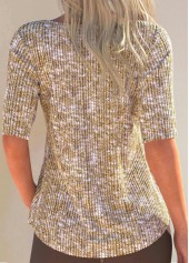 Button Ginger Half Sleeve Scoop Neck T Shirt