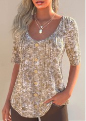 Button Ginger Half Sleeve Scoop Neck T Shirt