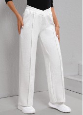 Light Grey Elastic Waist Patchwork High Waisted Pants