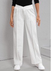Light Grey Elastic Waist Patchwork High Waisted Pants