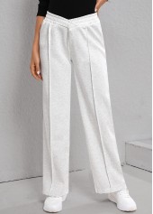 Light Grey Elastic Waist Patchwork High Waisted Pants