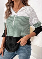 Contrast Color Patchwork Long Sleeve Hoodie