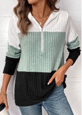 Contrast Color Patchwork Long Sleeve Hoodie