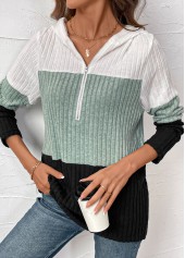 Contrast Color Patchwork Long Sleeve Hoodie