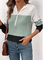 Contrast Color Patchwork Long Sleeve Hoodie