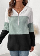 Contrast Color Patchwork Long Sleeve Hoodie