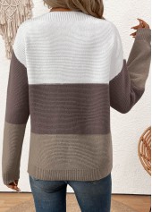 Patchwork Dark Coffee Long Sleeve Round Neck Sweater