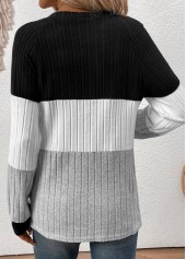 Patchwork Black Long Sleeve V Neck T Shirt