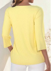 3/4 Sleeve Draped Neck Light Yellow T Shirt