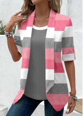 Striped Fake 2in1 Pink Half Sleeve T Shirt