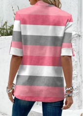 Striped Fake 2in1 Pink Half Sleeve T Shirt
